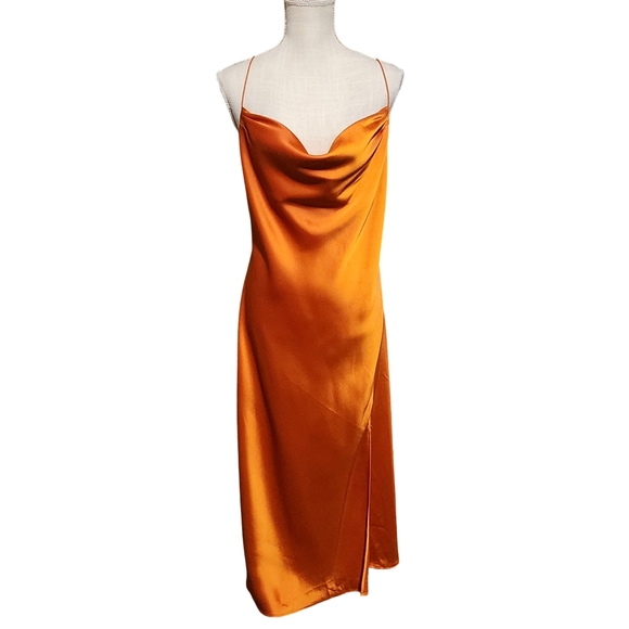 BANANA REPUBLIC Satin Slip Dress Womens Small Orange Cowl Neck Midi NWT Formal - Picture 3 of 10